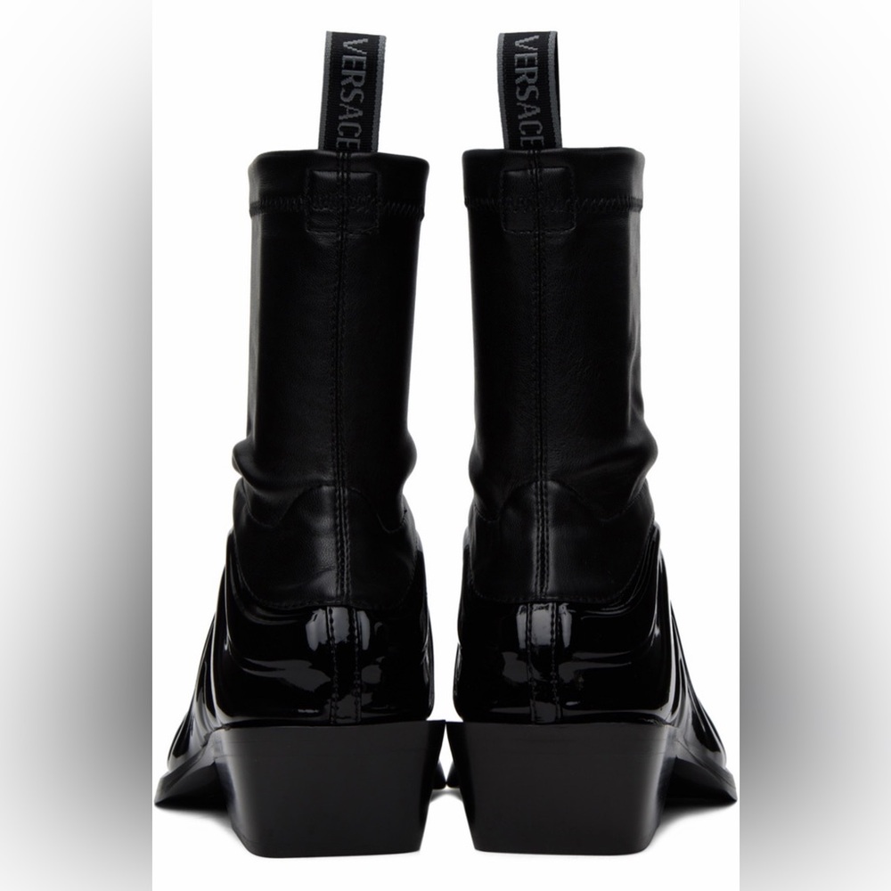 Versace Black Patent & Leather Sculpted Solare Boots - Picture 2 of 9